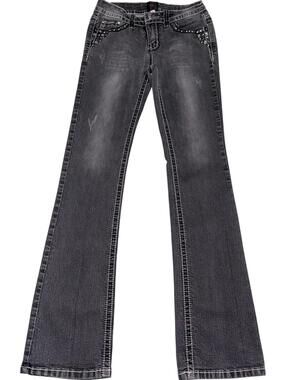 27x31 Vintage Bebe Flare Bootcut Rhinestone Studded Jeans Y2k Flare Emo Grunge